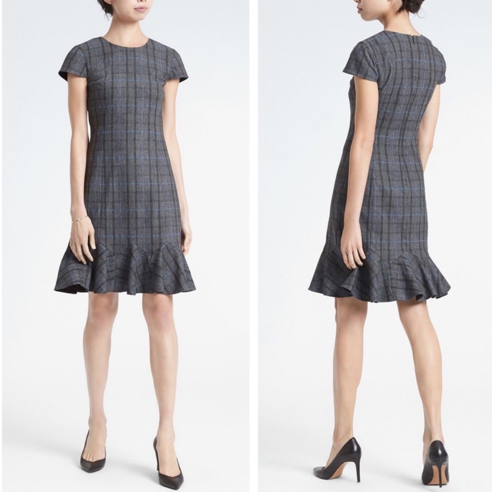 Banana Republic Plaid Godet-Flounce Sheath Dress